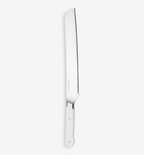 Misen serrated bread knife with white handle and stainless steel blade