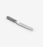 Misen serrated bread knife with gray handle and stainless steel blade