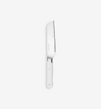 Misen serrated bread knife with white handle and stainless steel blade