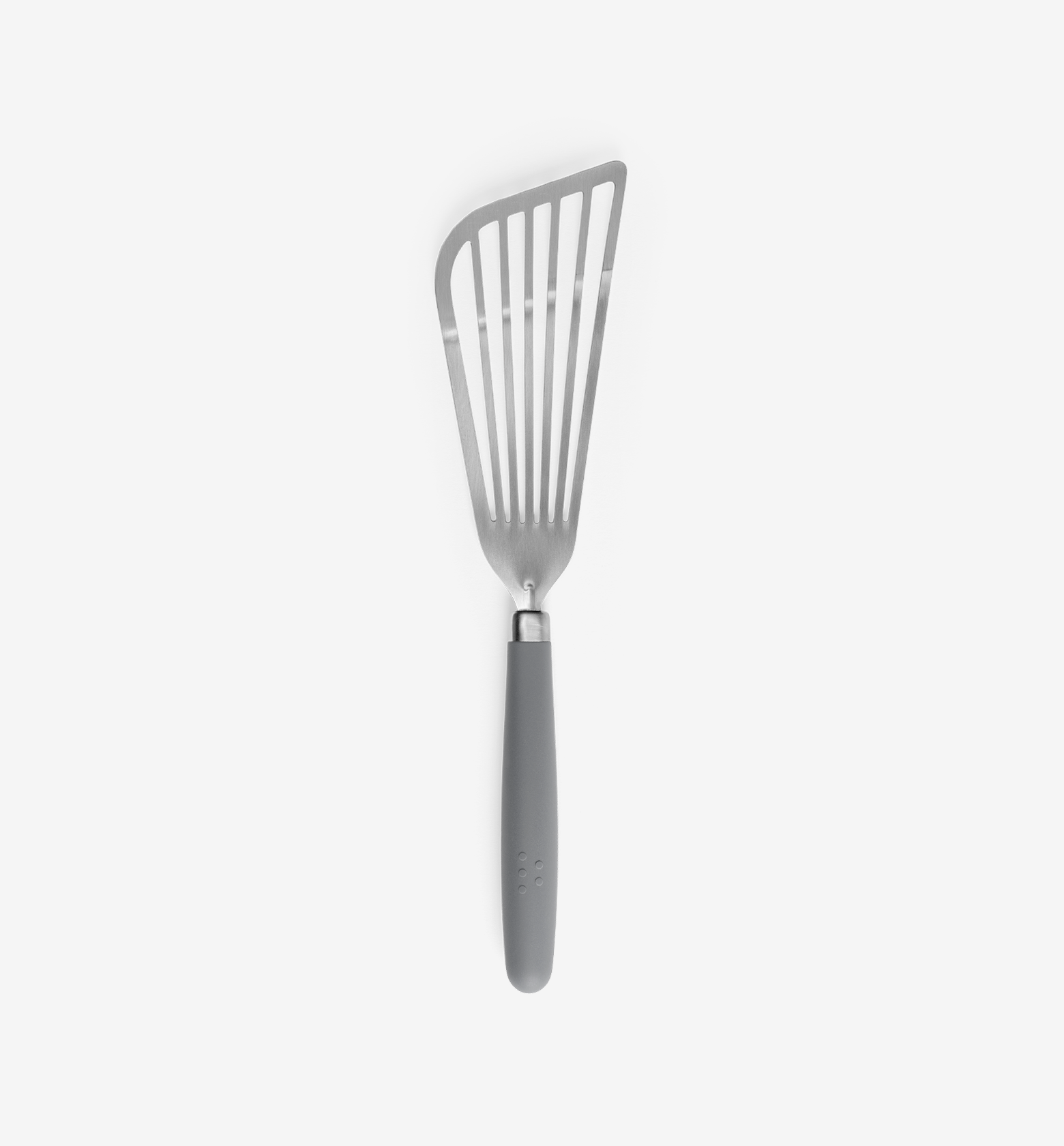Stainless steel slotted fish spatula with gray non-slip handle