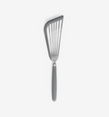 Slotted fish spatula with stainless steel head and gray soft-grip handle