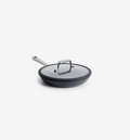 Hard-anodized nonstick frying pan with glass lid and stainless steel handle