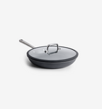 Hard-anodized nonstick frying pan with glass lid and stainless steel handle