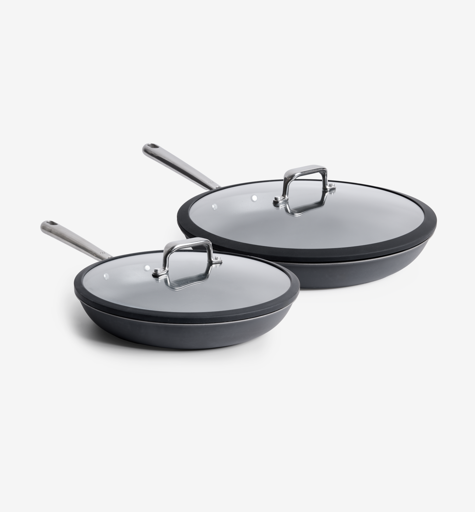 Hard-anodized nonstick frying pan set with glass lids and stainless steel handles, 2-piece