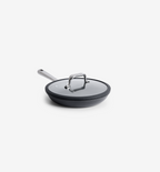 Hard-anodized nonstick frying pan with glass lid and stainless steel handle