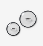 Glass pot lids with stainless steel handles and silicone rims, two sizes