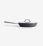 Hard-anodized nonstick frying pan with glass lid and stainless steel handle