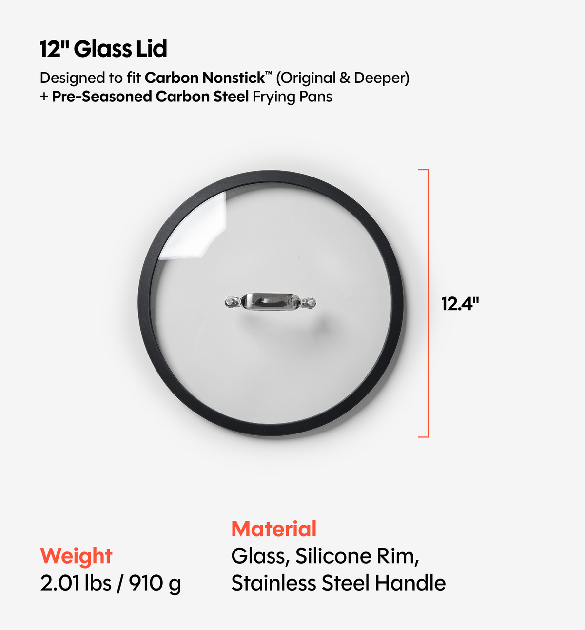 12" Deeper Carbon Nonstick™ Frying Pan + Glass Lid