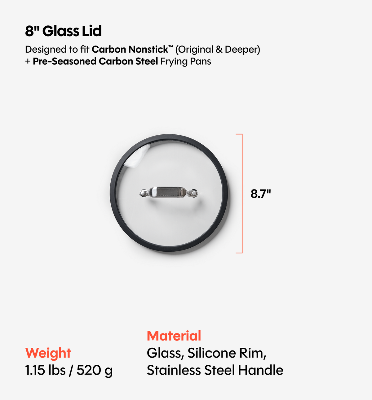 8" Deeper Carbon Nonstick™ Frying Pan + Glass Lid