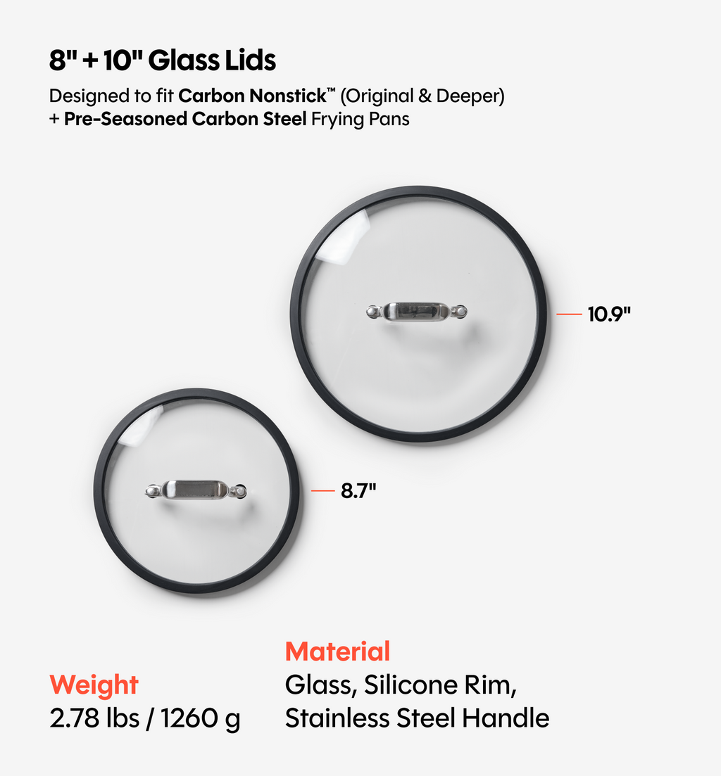 8" + 10" Deeper Carbon Nonstick™ Frying Pan + Glass Lid