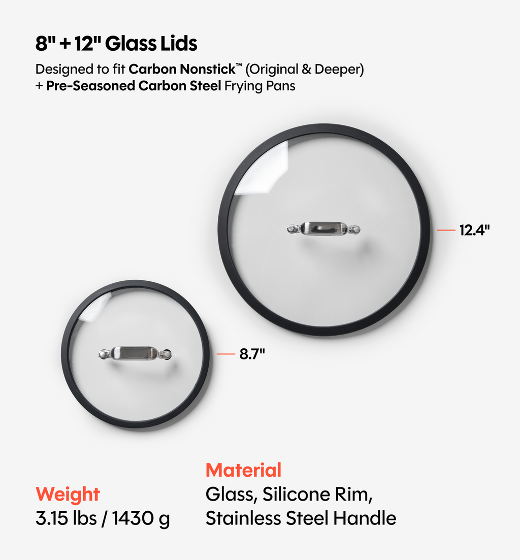 8" + 12" Deeper Carbon Nonstick™ Frying Pan + Glass Lid