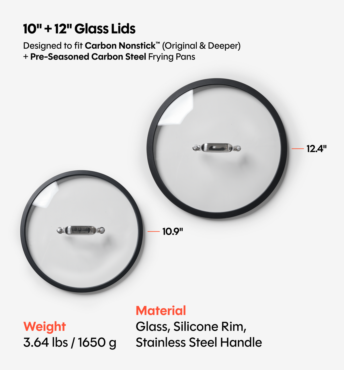10” + 12” Pre-Seasoned Carbon Steel Frying Pan + Glass Lids