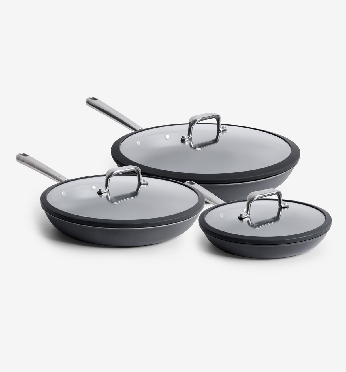 8” + 10” + 12” Pre-Seasoned Carbon Steel Frying Pan + Glass Lids