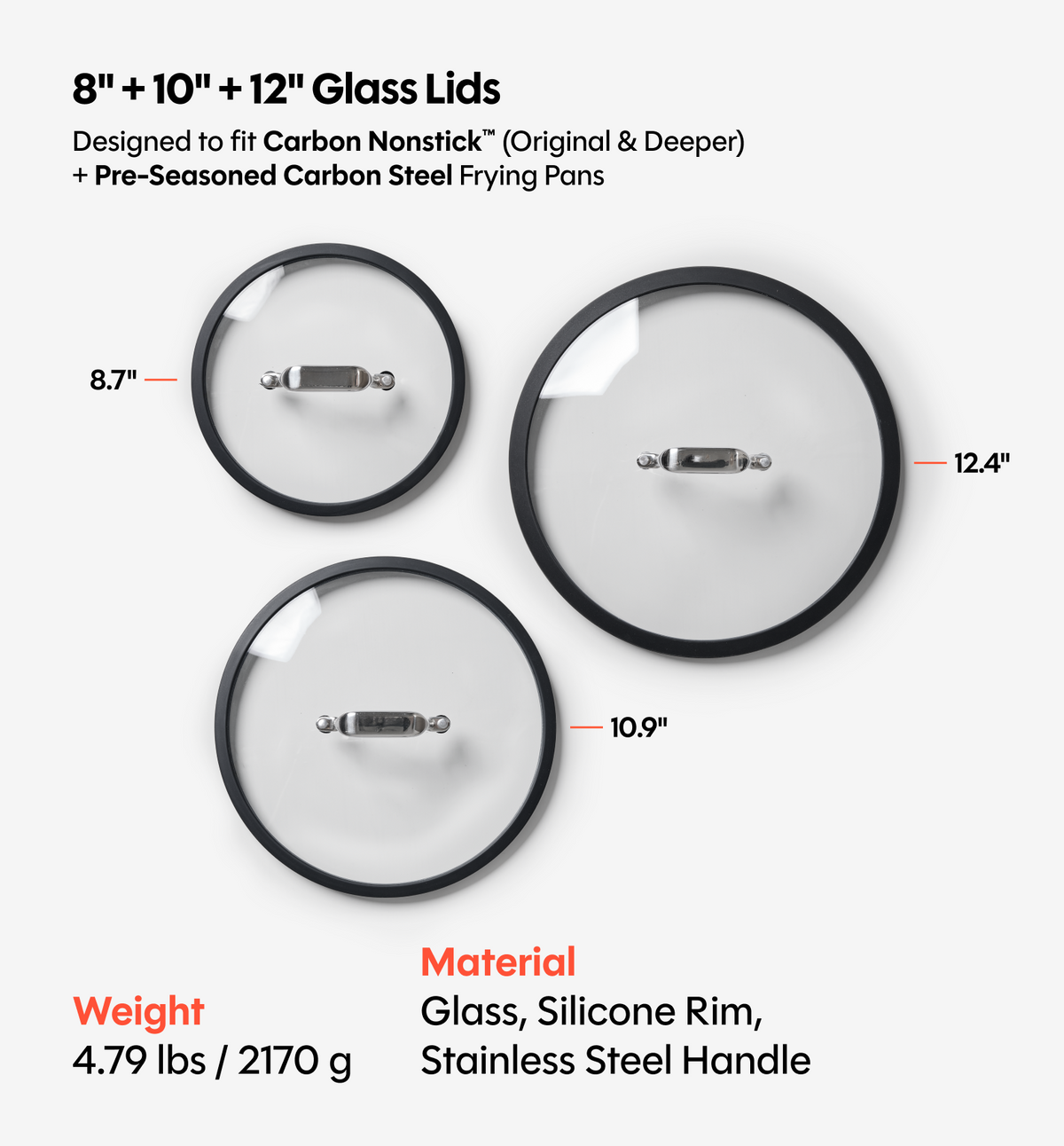 8" + 10" + 12" Carbon Nonstick™ Frying Pan + Glass Lids (Virtual Kit)