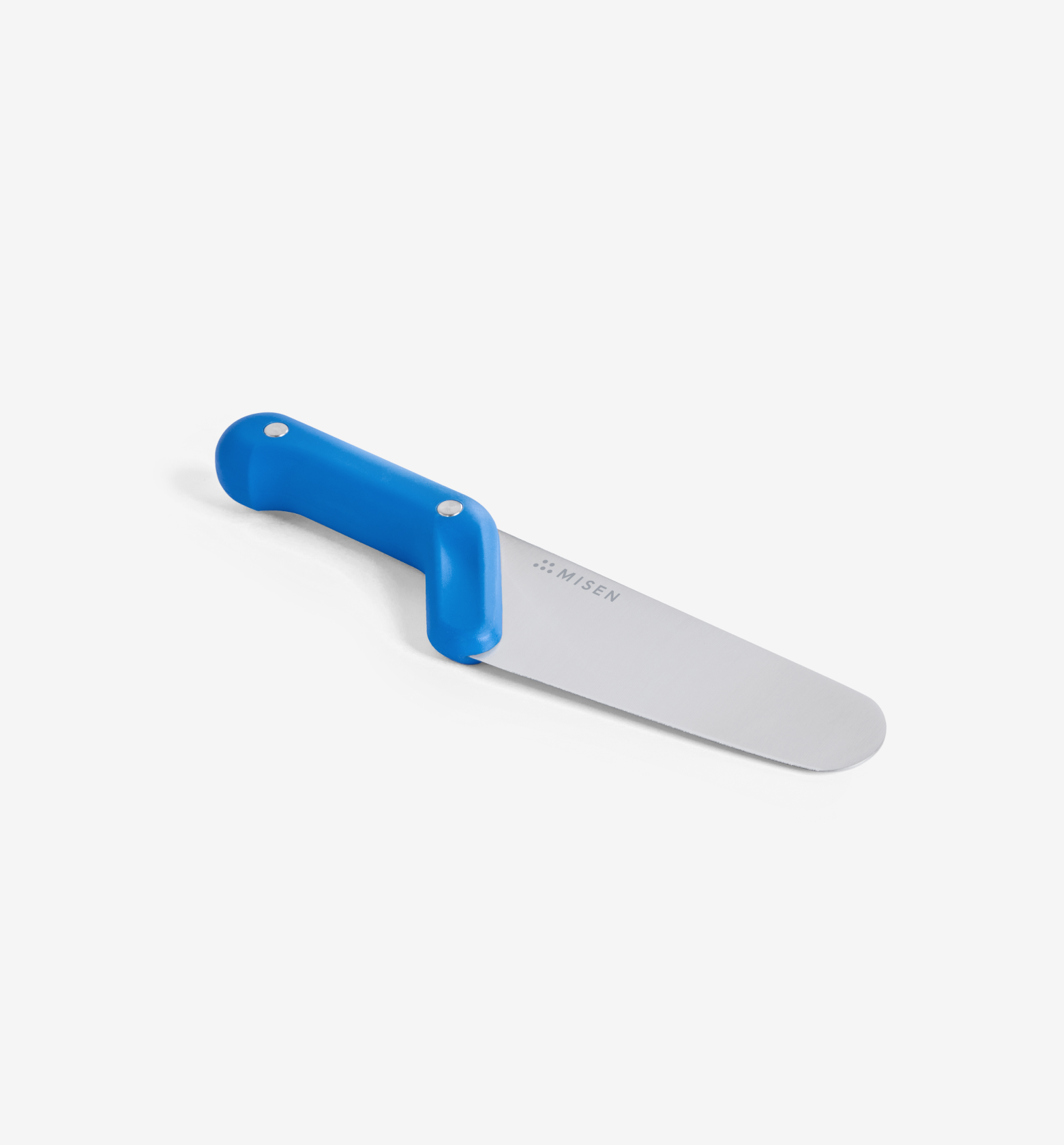 Misen offset spatula with blue handle and stainless steel blade
