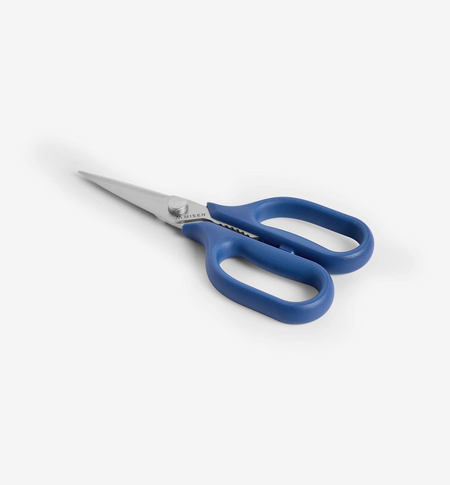 Misen kitchen scissors with blue handles and stainless steel blades