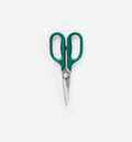 Misen kitchen scissors with teal green handles and stainless steel blades
