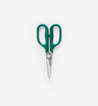 Misen kitchen scissors with teal green handles and stainless steel blades