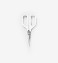 Misen kitchen shears with white handles and stainless steel blades
