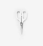 Misen kitchen shears with white handles and stainless steel blades