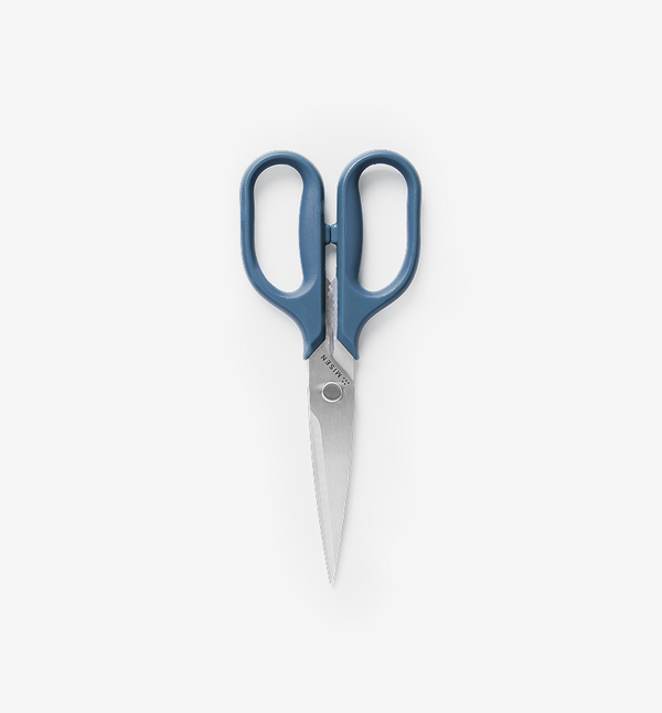 Misen kitchen scissors with blue handles and stainless steel blades