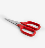 Misen kitchen scissors with red handles and stainless steel blades