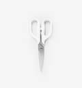 Misen kitchen scissors with white handles and stainless steel blades