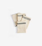 Cream linen kitchen dish towels with black stripes, set of four folded