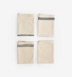 Set of 4 natural linen kitchen towels with black stripe detail