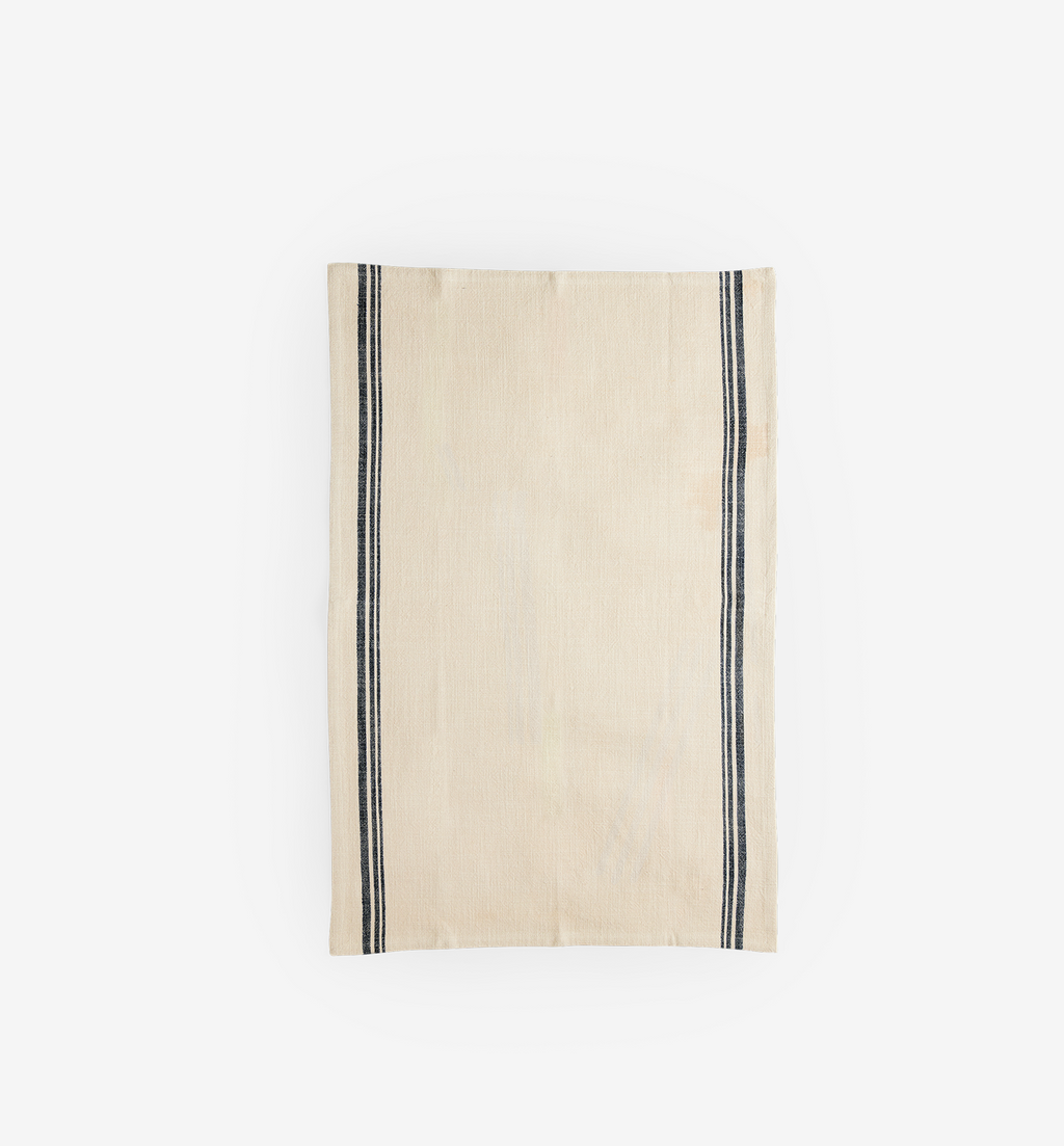 Cream linen kitchen towel with navy blue stripes