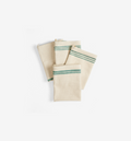 Cream and green stripe linen kitchen dish towels set of four folded