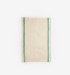 Cream linen tea towel with green stripe border