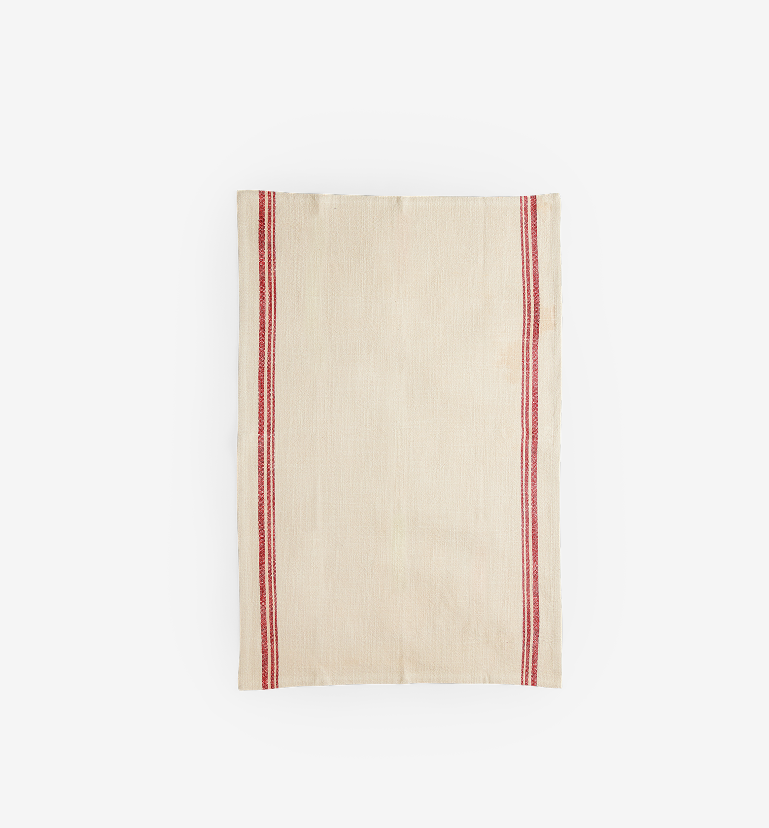 French linen kitchen towel with red stripes on cream background