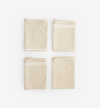 Natural linen kitchen towels with white stripe detail, set of four folded
