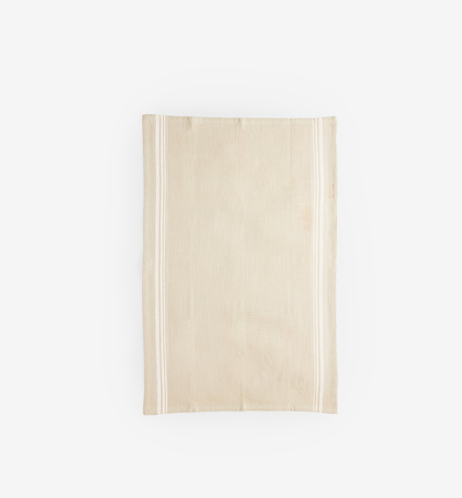 Cream linen kitchen tea towel with white stripe border