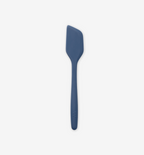 Blue silicone spatula with angled head and long handle