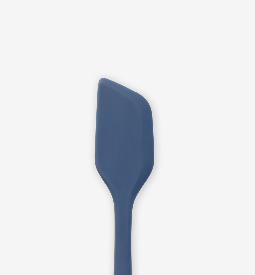 Blue silicone spatula head with angled flexible blade for cooking and baking