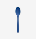 Blue silicone cooking spoon with ergonomic handle