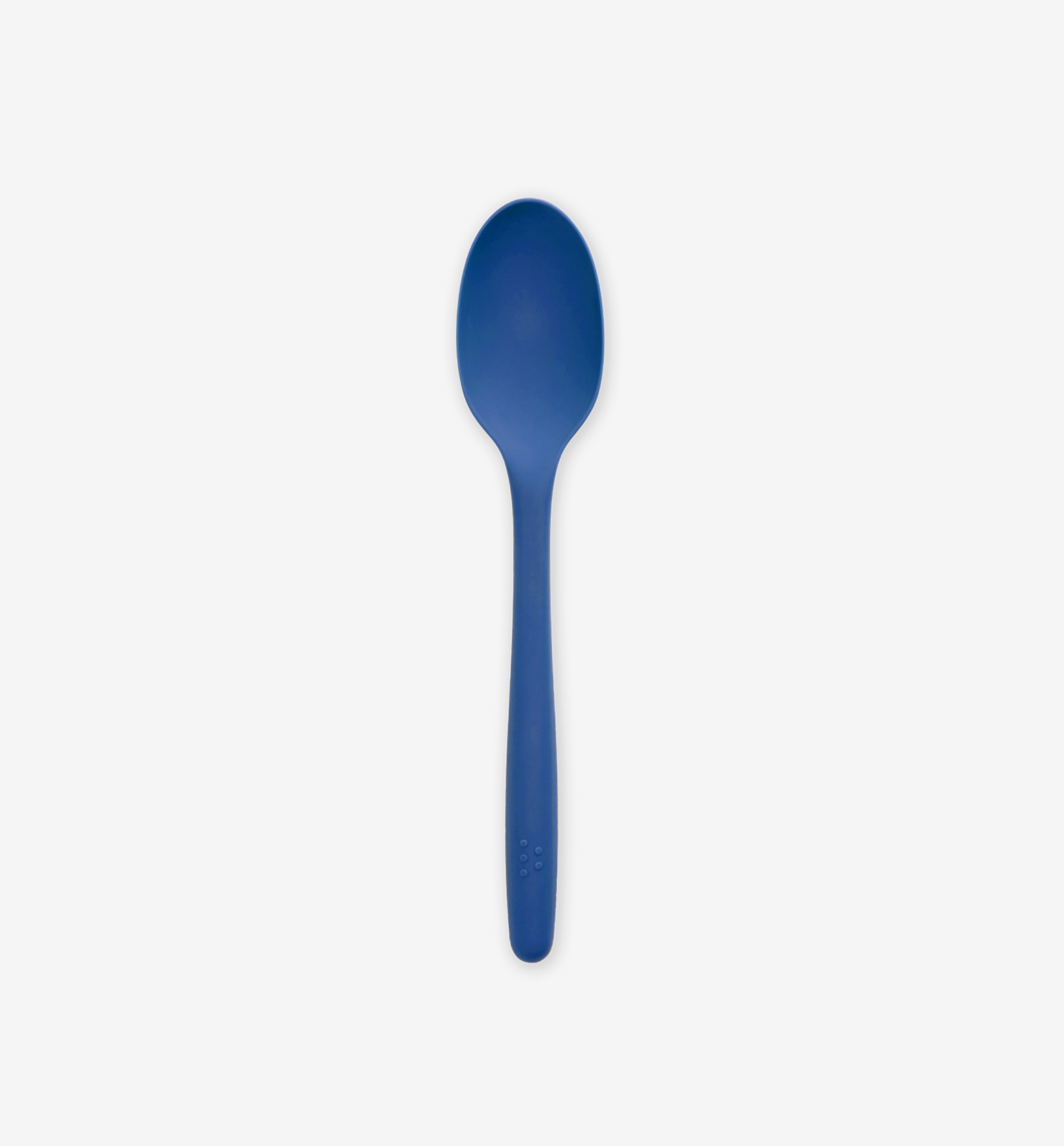 Blue silicone cooking spoon with ergonomic handle