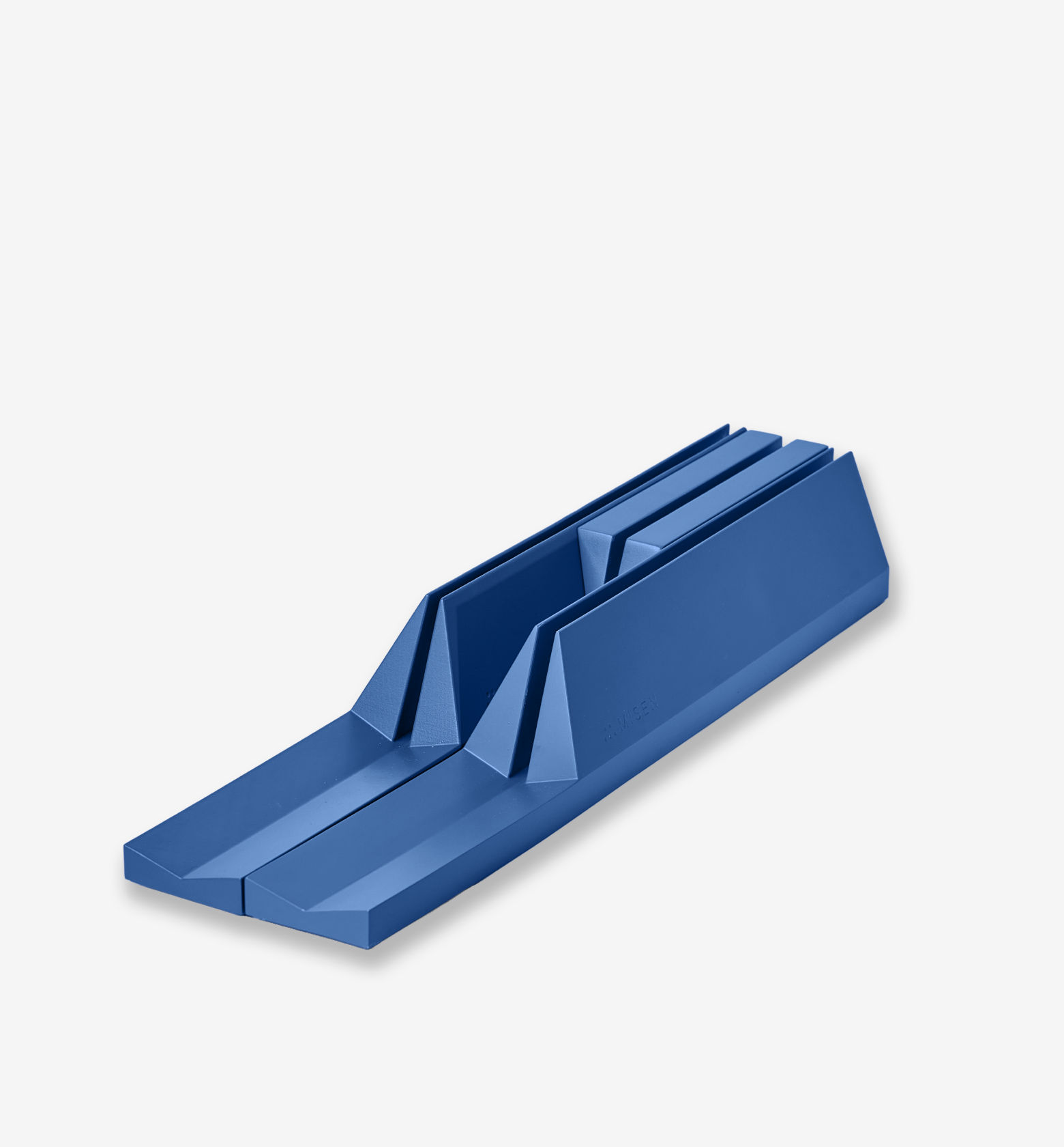 Blue matte knife block organizer with triangular dividers and parallel slots