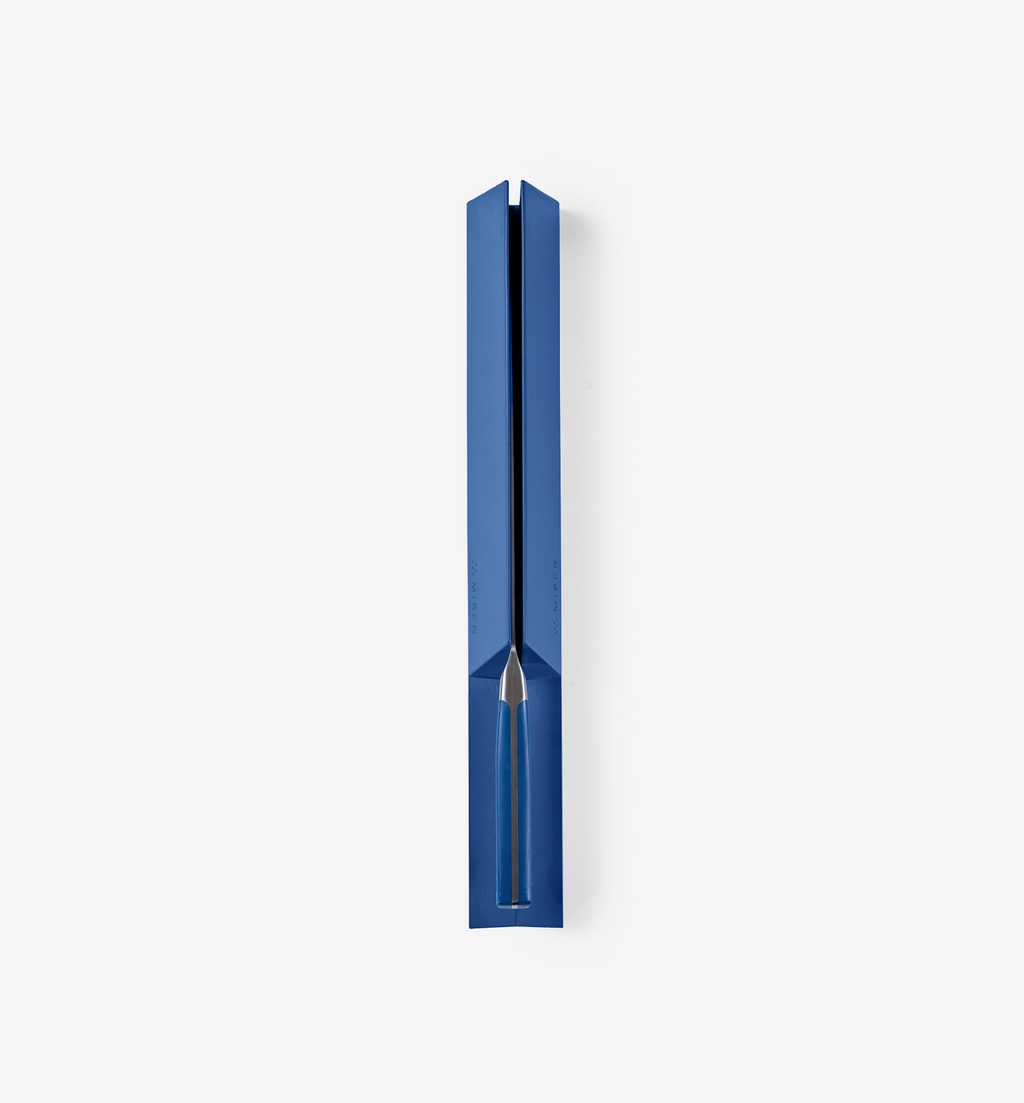 Blue fountain pen in open slim presentation case with silver nib