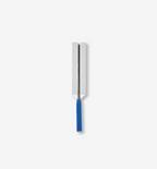 Tuning fork with blue handle and polished silver tines