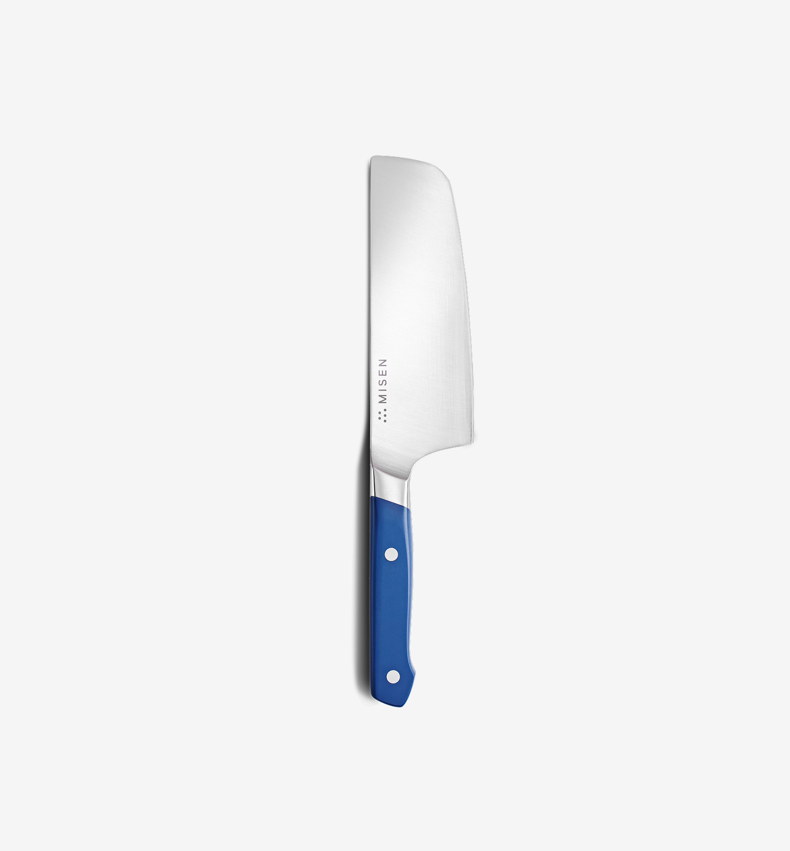 Misen nakiri knife with blue handle and stainless steel blade