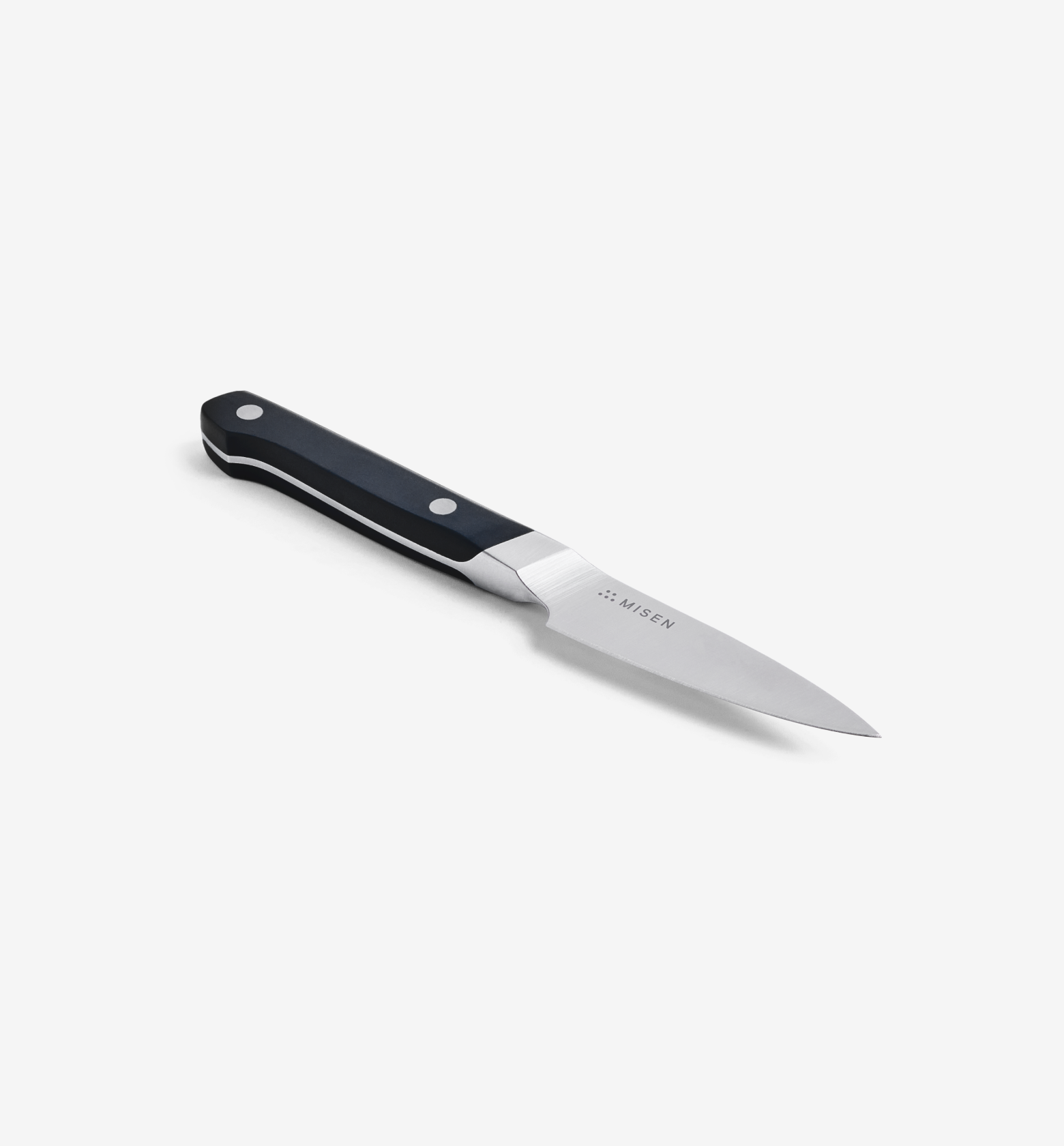 Misen paring knife with black handle and stainless steel blade