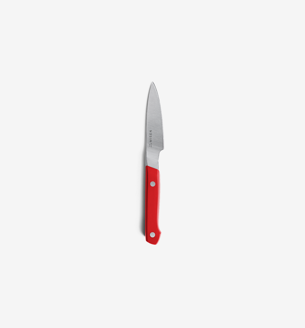Misen paring knife with red handle and stainless steel blade
