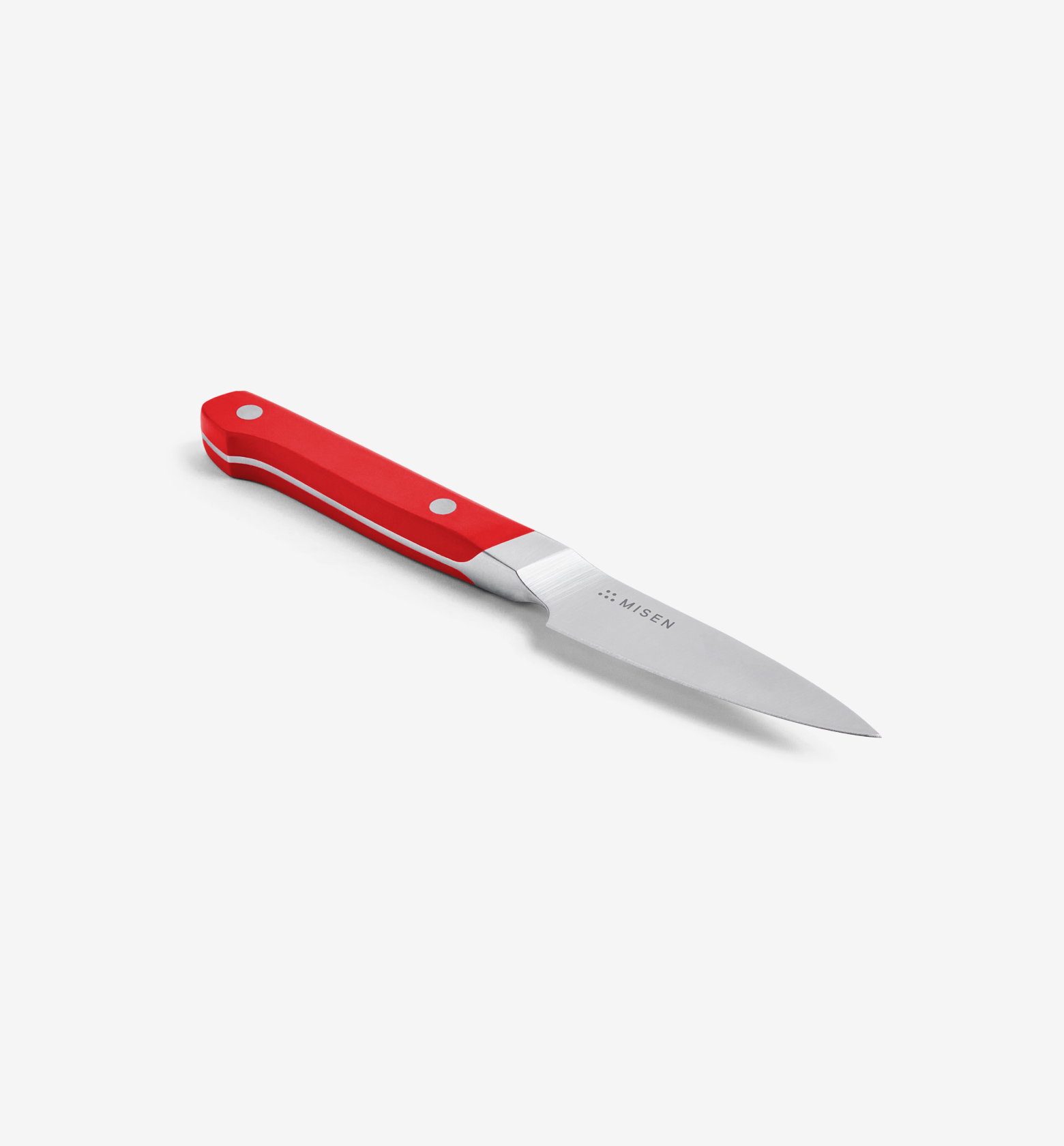Misen paring knife with red handle and stainless steel blade
