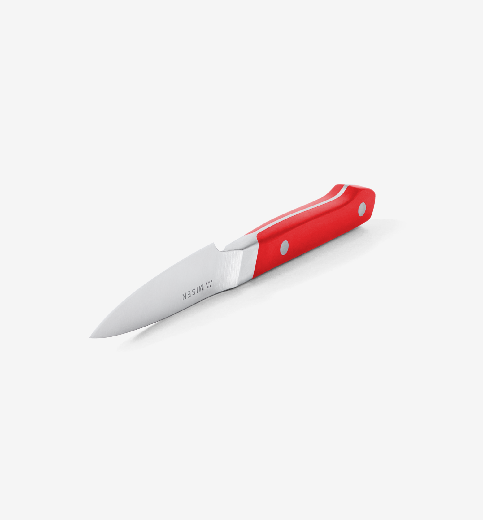Misen paring knife with red handle and stainless steel blade