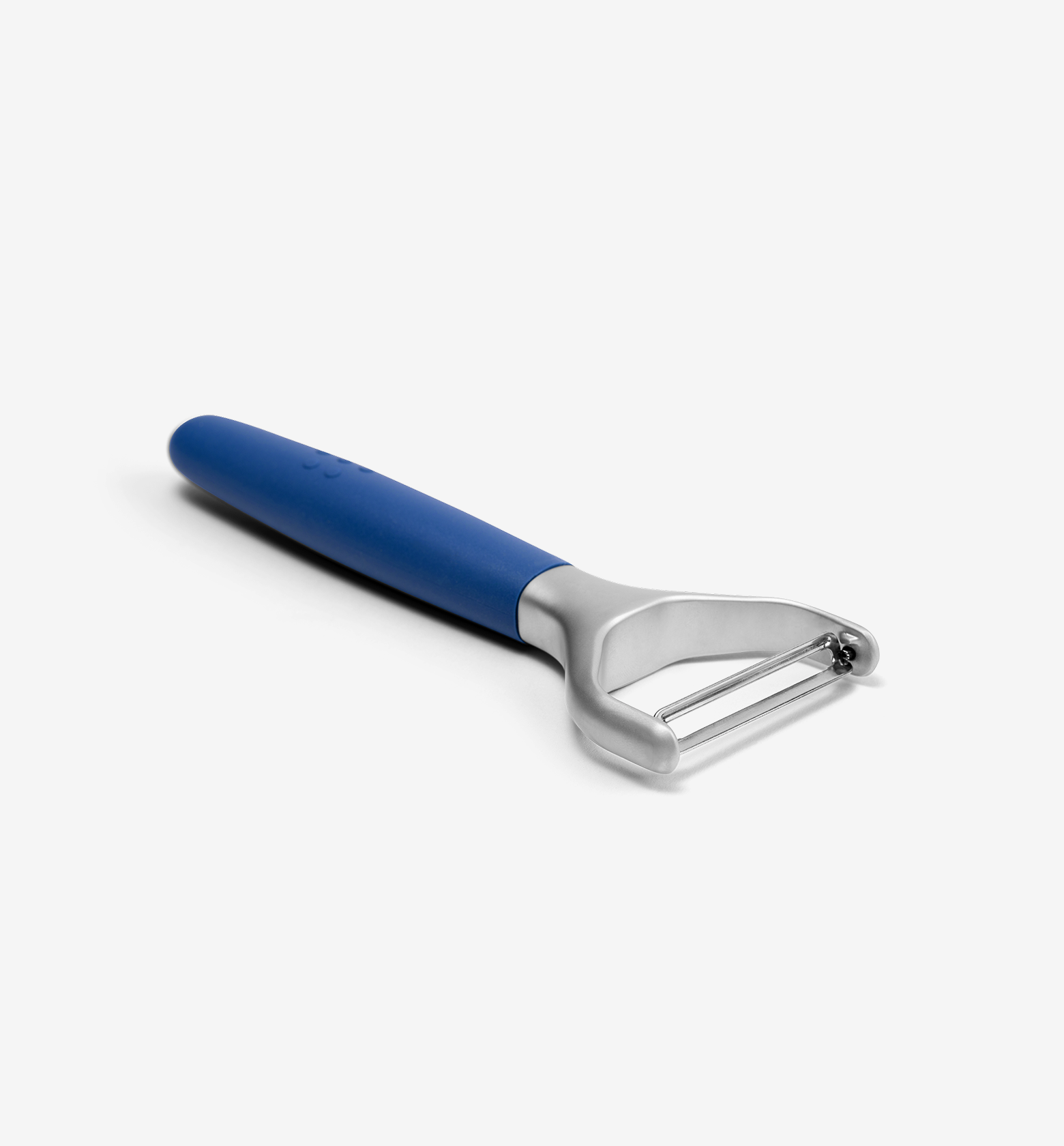 Y-peeler with blue handle and stainless steel swivel blade