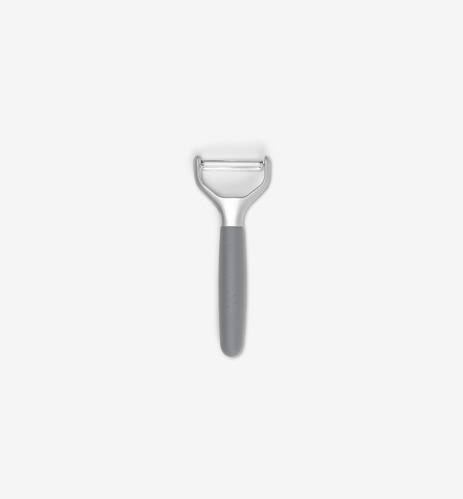 Y-peeler with stainless steel blade and gray non-slip handle