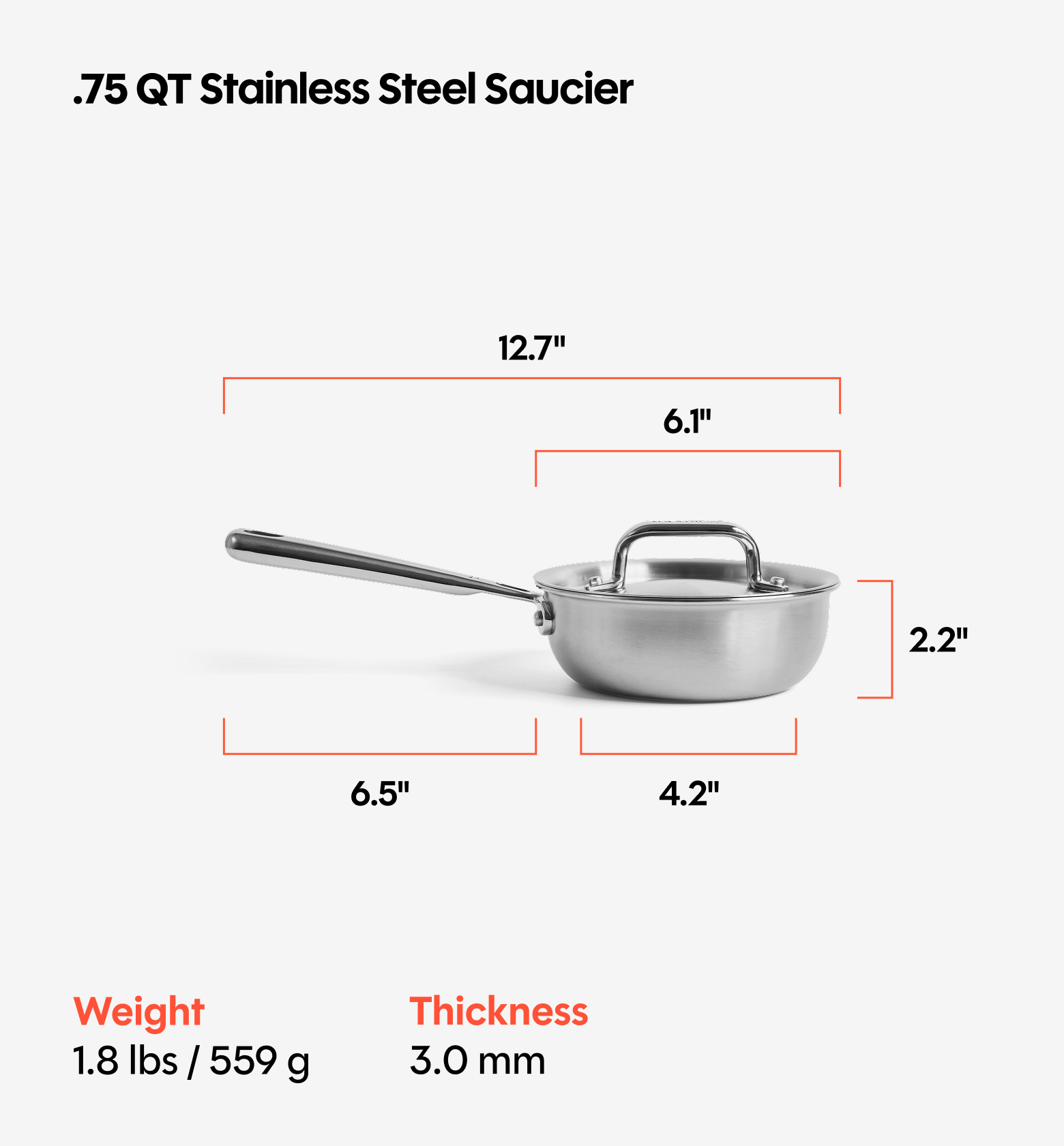 0.75 QT Stainless Steel Saucier